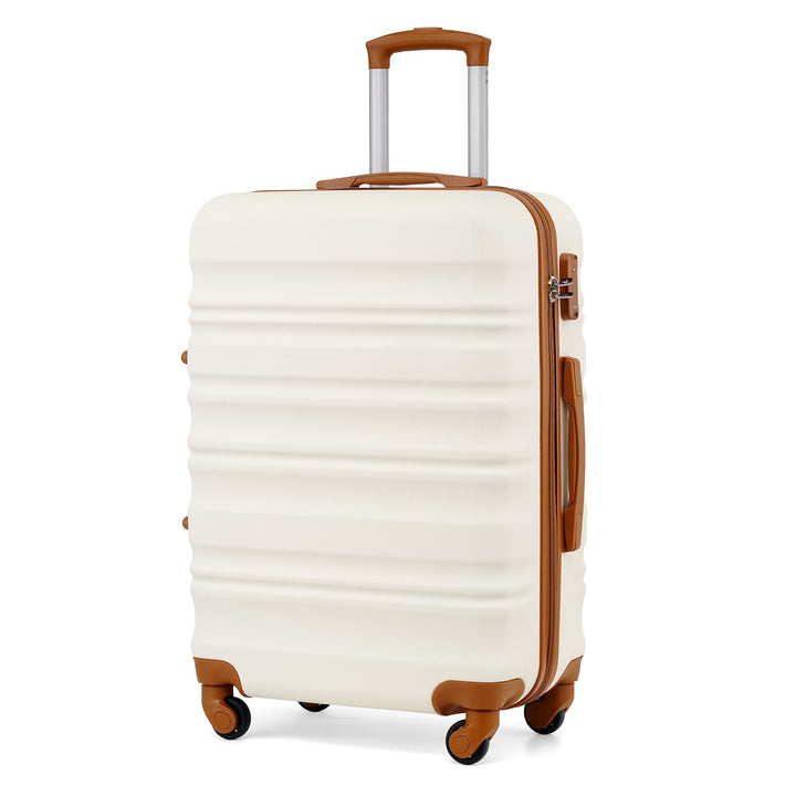 COOLIFE Hartschalen-Koffer Trolley Rollkoffer Reisekoffer mit TSA-Schloss und 4 Rollen (Weiss/Braun,