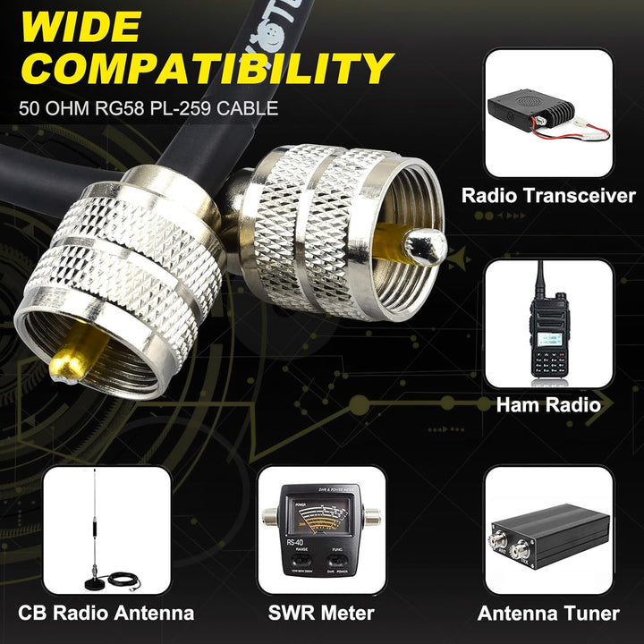 YOTENKO RG58 Koaxialkabel 15,0m CB Koaxkabel UHF PL259 Stecker auf Stecker Kabel 50Ohm Koax Low Loss
