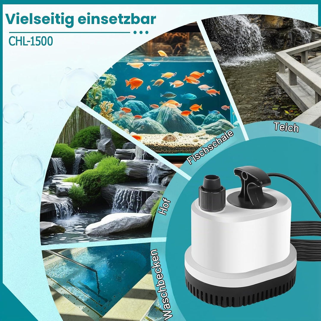 EXLECO Tauchpumpe Klein Wasserpumpe Mini Aquarium Pumpe Max.2500L/H 40W 220-240V Förderpumpe Springb