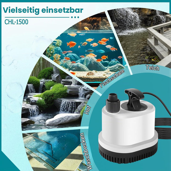 EXLECO Tauchpumpe Klein Wasserpumpe Mini Aquarium Pumpe Max.2500L/H 40W 220-240V Förderpumpe Springb
