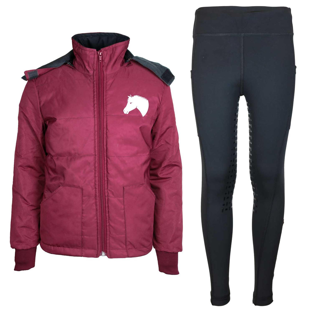 MS-Trachten Reitset Kinder Reitjacke Mia Maroon gesteppt mit Reithose schwarz braun 134-140 Rot, 134