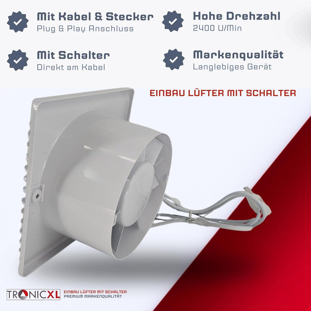 TronicXL 100mm Bad-Lüfter Ventilator Wand Einbau Badlüfter Wandlüfter Wandventilator WC Badezimmer/K