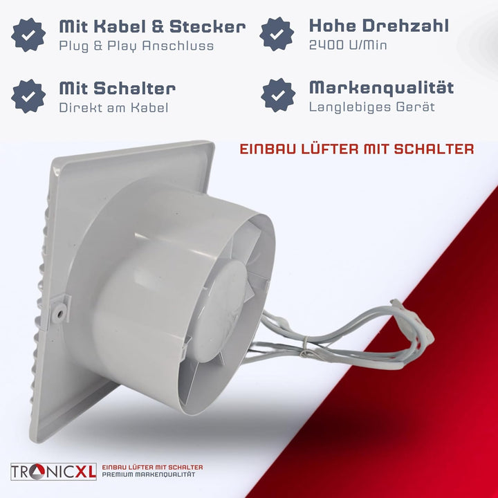 TronicXL 100mm Bad-Lüfter Ventilator Wand Einbau Badlüfter Wandlüfter Wandventilator WC Badezimmer/K