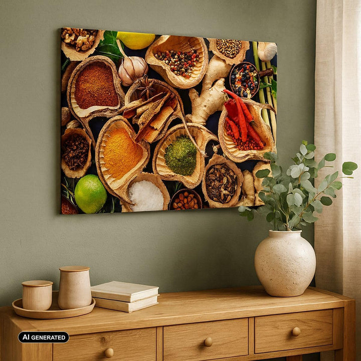 Bilder auf Leinwand 100x70cm Leinwandbild Küche Essen Kräuter Gewürze Gross Wanddeko Bild Schlafzimm