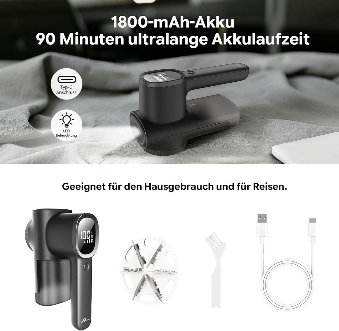 Dieser Fusselentferner für Kleidung und Sofas verfügt über eine integrierte Beleuchtung, ein LCD-Dis
