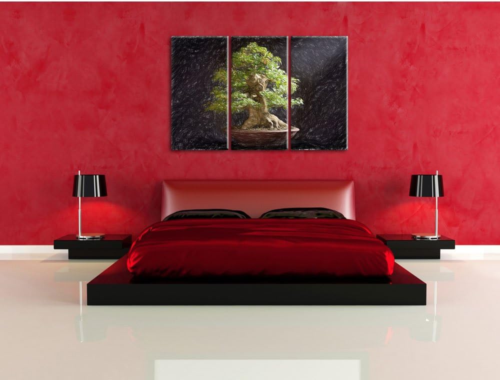 Pixxprint Kleiner Bonsaibaum Bunstift Effekt 3-Teiler Leinwandbild 120x80 Bild auf Leinwand