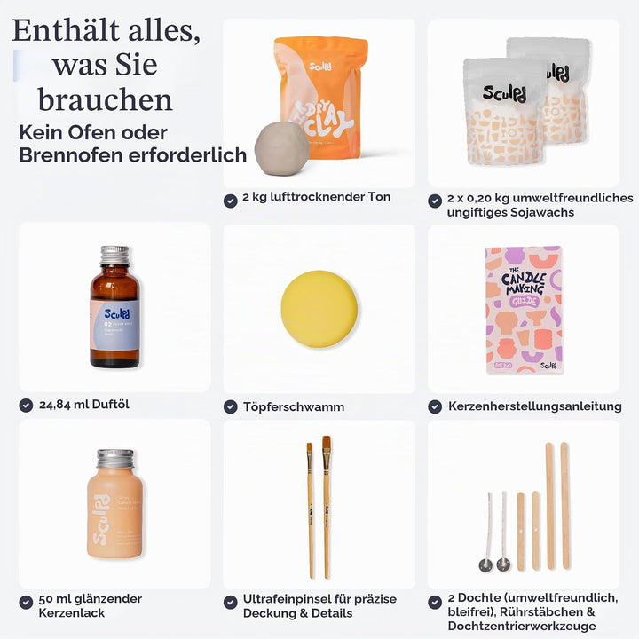 Sculpd Töpferei-Kit zur Kerzenherstellung mit lufttrocknendem Ton | Anfänger Starter-Kit zur Kerzenh