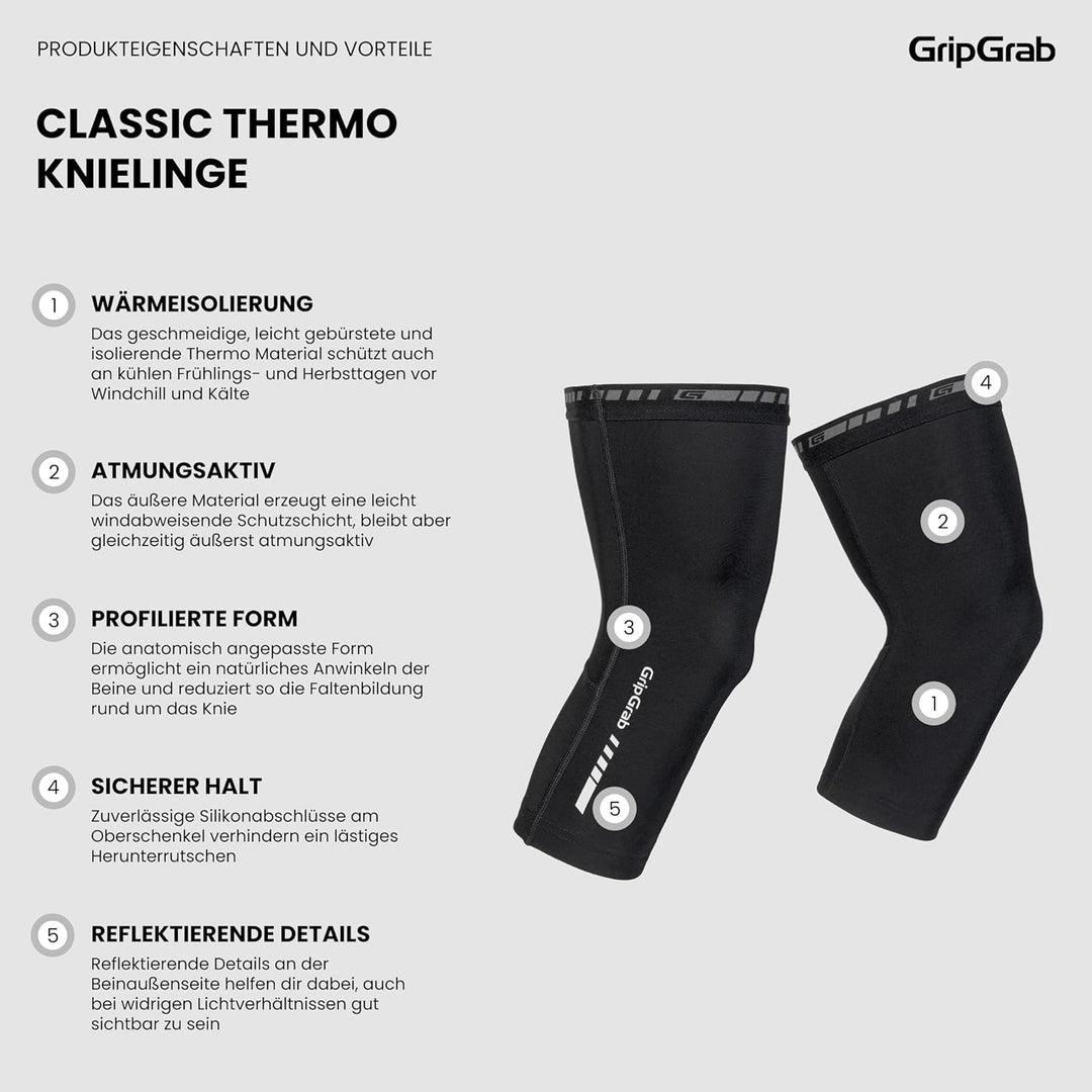 GripGrab Classic Fahrrad Knielinge Rutschfeste Warme Thermo Radsport Rennrad Gravel MTB Kniewärmer C