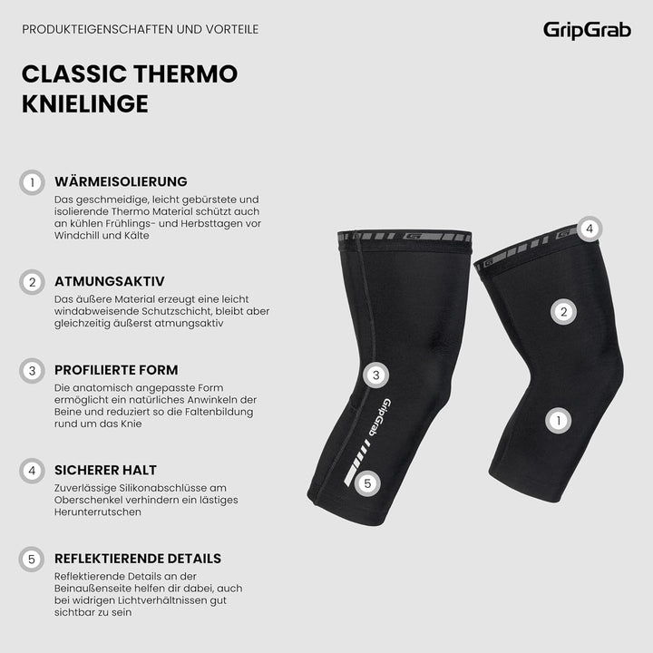 GripGrab Classic Fahrrad Knielinge Rutschfeste Warme Thermo Radsport Rennrad Gravel MTB Kniewärmer C