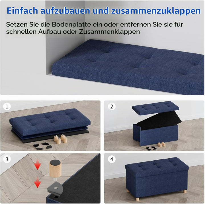 BRIAN &amp; DANY Sitzbank mit Stauraum, Faltbar Sitztruhe Sitzhocker mit Deckel, Sitzcube Fussablage, M