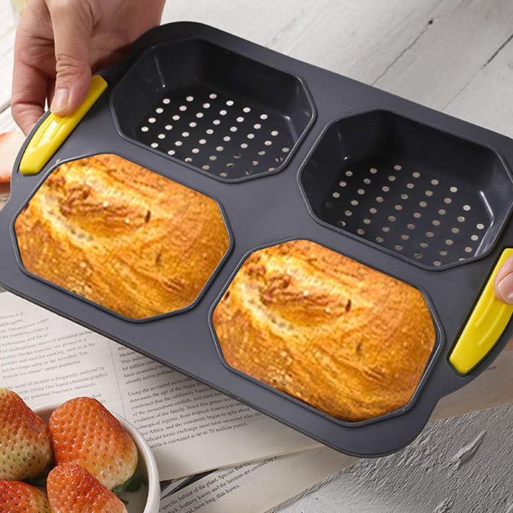 Schwarze Silikon Hamburgerbrötchenform für 4 Brötchen, Hitzebeständig
