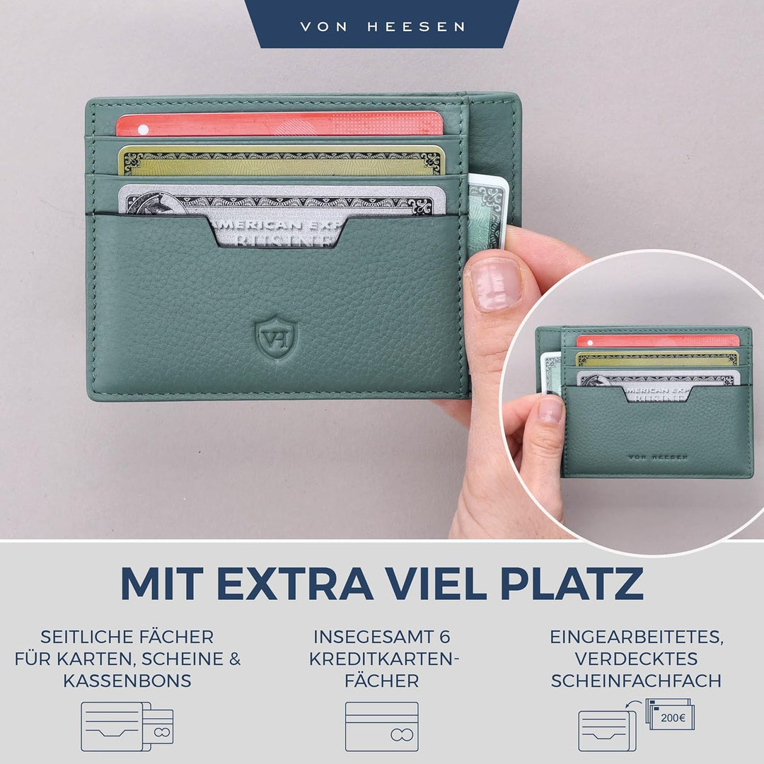 VON HEESEN® Echtleder RFID Kartenetui aus Nappa-Leder - 9 Fächer - Querformat Kreditkartenetui für D