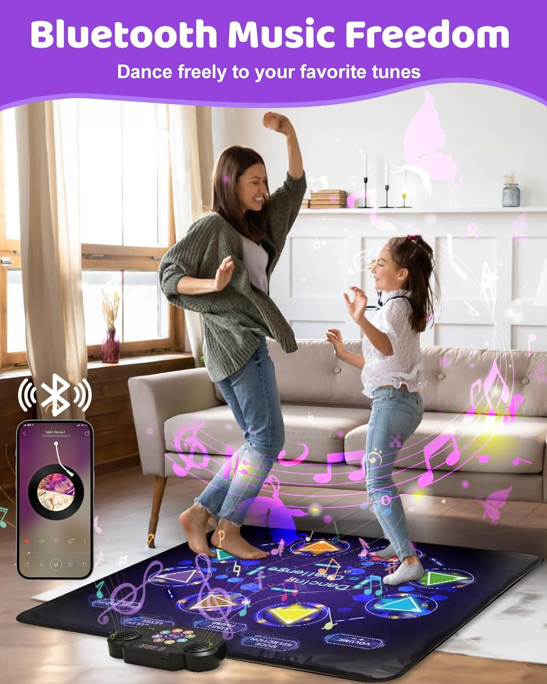 Tanzmatte Für Kinder, LED Licht-Tanzpad Mit 8 Tasten, Integrierter Musik, Bluetooth, 8 Modi, Kinder