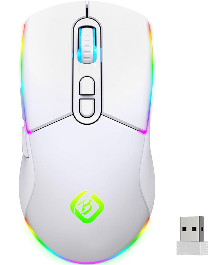 Kabellose Gaming Maus, Dual Mode 2.4GHz/Bluetooth 5.1 Maus Gaming, RGB LED Hintergrundbeleuchtung, E