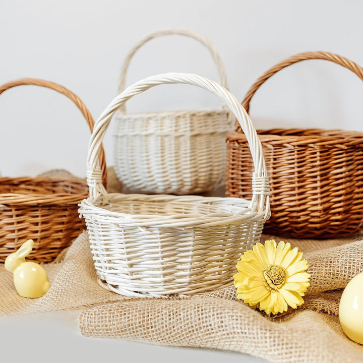 Creative Home Kleiner Weidenkorb mit Henkel Weiss | Klein 22 x 22 x 26 cm (+/- 2 cm) | Handgeflochte