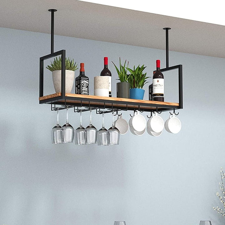 DSVONAUS Deckenregal Decken Weinregal ， Eisen Massivholz Deckenregal Regale Stemware Holder ， Für Ba