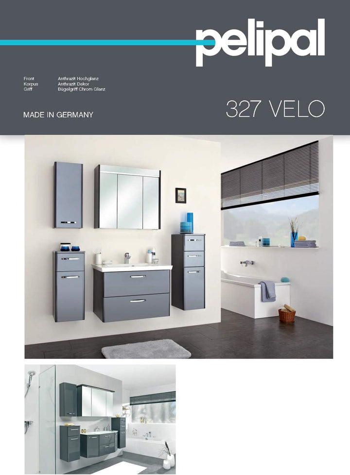 Pelipal - Velo - Highboard, 30 cm, 1-türig, 2 Schubkästen, 1 Einlegeboden - Badmöbel in Anthrazit Ho