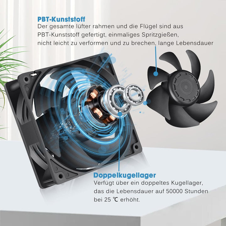 GDSTIME Grosser Luftstrom Dual 120mm Lüfter mit AC Stecker 220V 230V 240V 120 x 38mm Kühlung Lüfter