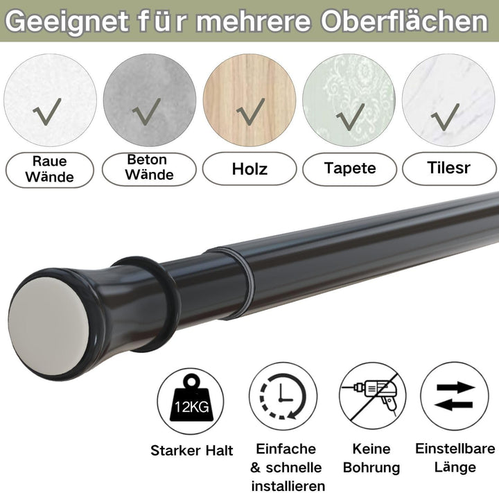 Vorhangstange ohne Bohren Verstellbare Teleskopstange Gardinenstange belastbare Klemmstange zum Ausz