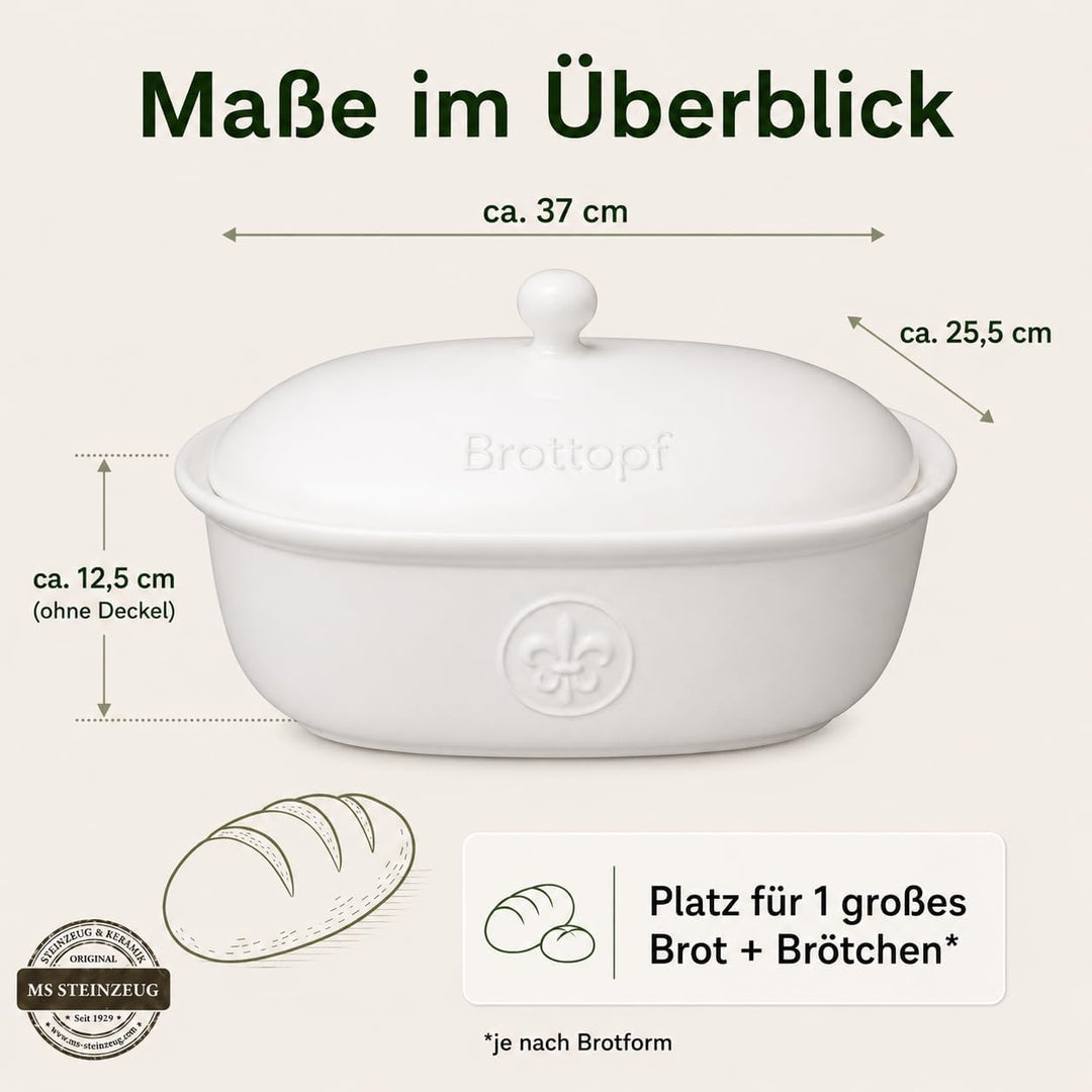 Brottopf in weiss - Brotkasten - oval - Steingut mit Belüftung