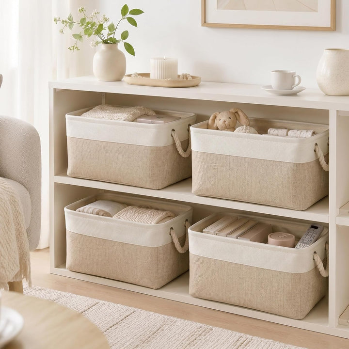 Mangata Grosse Aufbewahrungsbox 4er Set, Canvas Stoff Aufbewahrungskörbe mit Griffen für Schränke, K