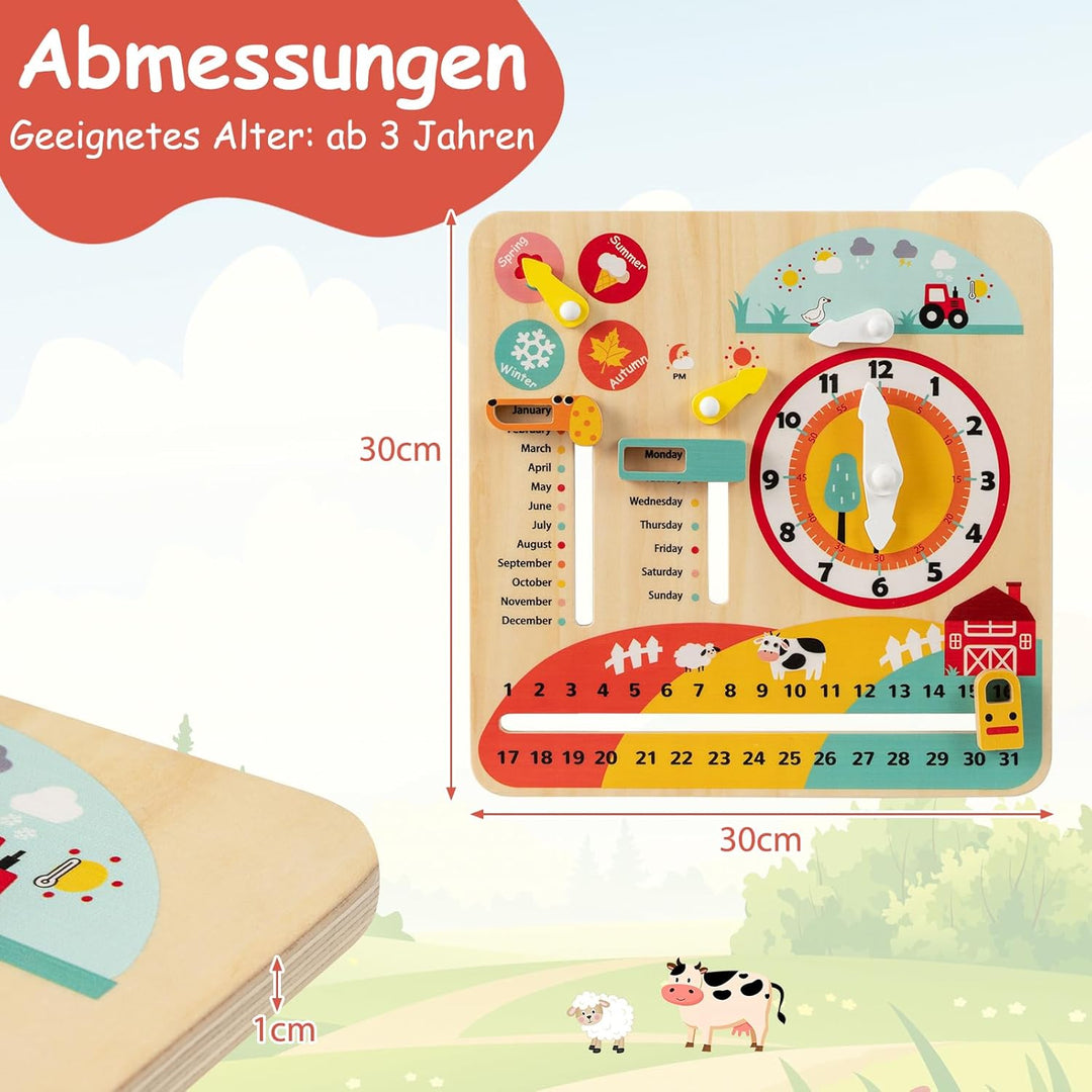 COSTWAY Lernuhr Kinder, Kinderkalender mit Jahreszeiten, Wetter, Tag, Nacht, Monat, Woche & Datum, M