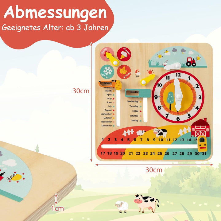 COSTWAY Lernuhr Kinder, Kinderkalender mit Jahreszeiten, Wetter, Tag, Nacht, Monat, Woche & Datum, M