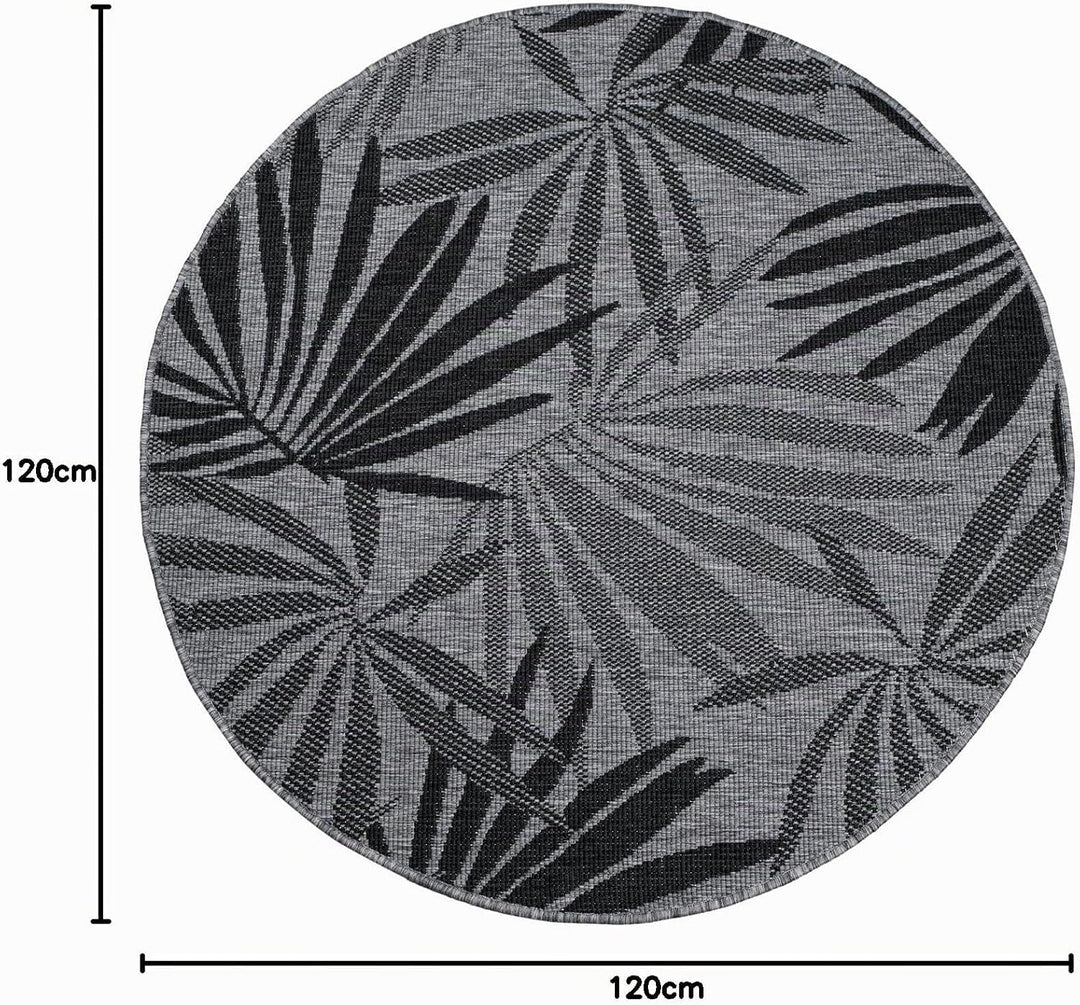carpet city Outdoor Teppich Wetterfest 120 cm Rund - Grau-Anthrazit - Wendeteppich, Beidseitiges Flo