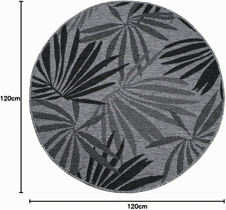carpet city Outdoor Teppich Wetterfest 120 cm Rund - Grau-Anthrazit - Wendeteppich, Beidseitiges Flo