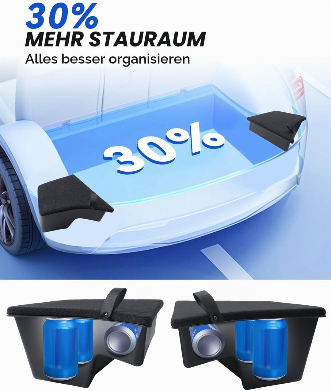 Kofferraum Organizer 2 Pcs für Tesla Model 3 2024-2025 TPE Kofferraum Aufbewahrungsbox mit Beflockun