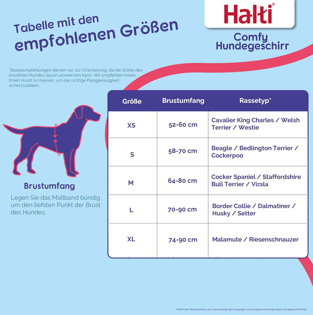 HALTI Comfy Hundegeschirr - Fleecefutter mit 3M-Reflektorgewebe, Befestigung vorne und hinten für zu