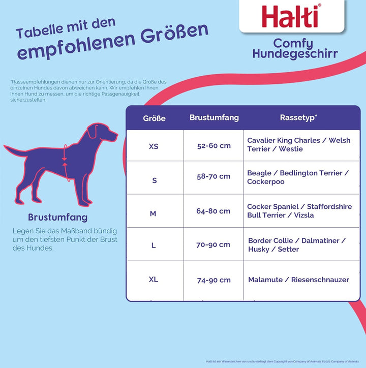 HALTI Comfy Hundegeschirr - Fleecefutter mit 3M-Reflektorgewebe, Befestigung vorne und hinten für zu