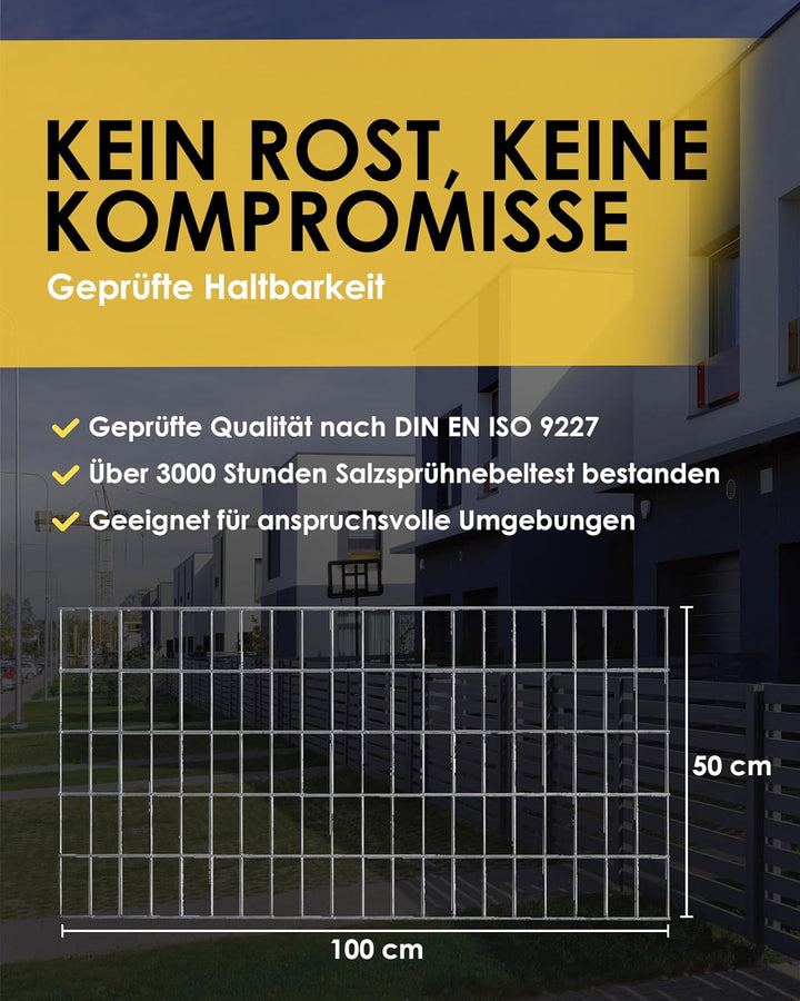 Zaundirekt I Einzelnes Gabionengitter I 100x50cm I Steinkorb I Steingabione I Gabione I Mauer I Wand