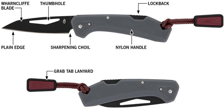 Gerber Taschenmesser mit Zugband, LST Mini, 440A Wharncliffe-Edelstahlklinge, Griffschalen aus glasf