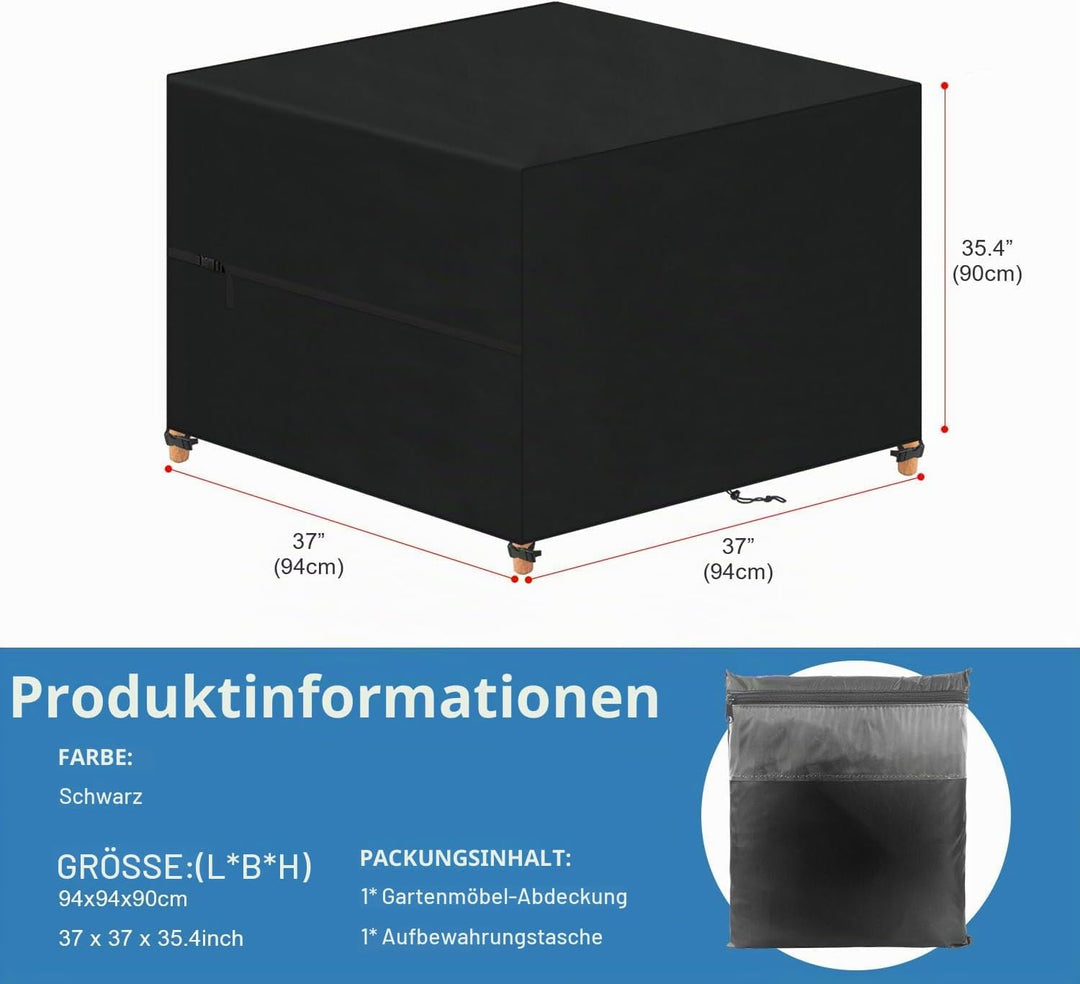 VANSHEIM Abdeckung für Gartenmöbel 94x94x90cm Wasserdicht Tisch Abdeckung | 420D Oxford Abdeckhauben
