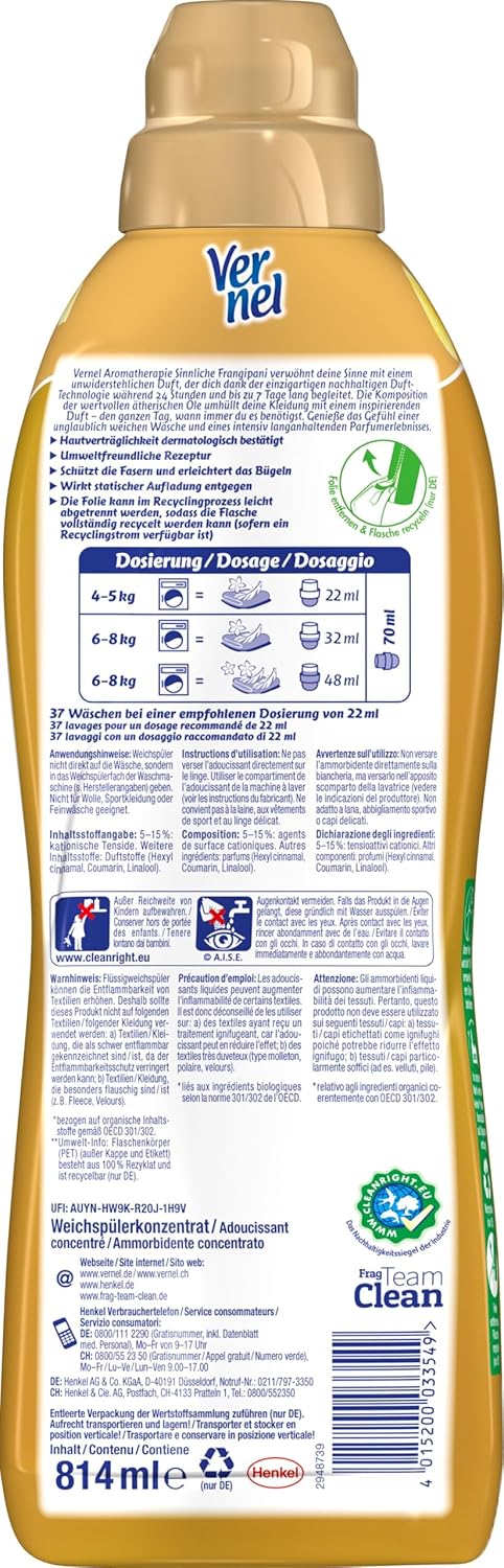Vernel Aromatherapie Sinnliche Frangipani Weichspüler, 384 (12 x 32) Waschladungen, langanhaltender