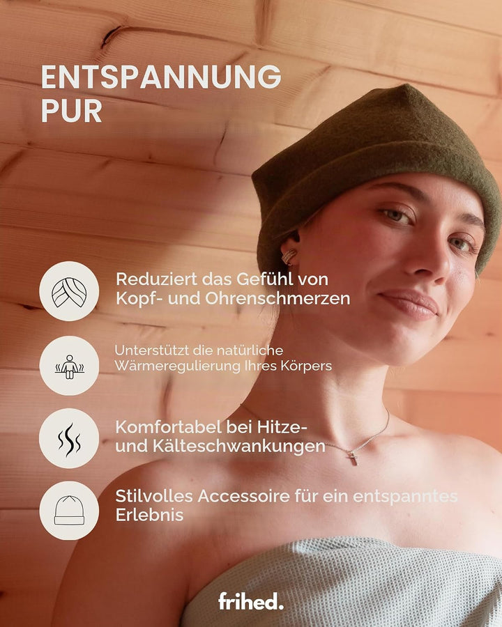 frihed.® Saunahut Stone aus Wollwalk - 100% Schafschurwolle - Premium Sauna Accessoire für Männer un