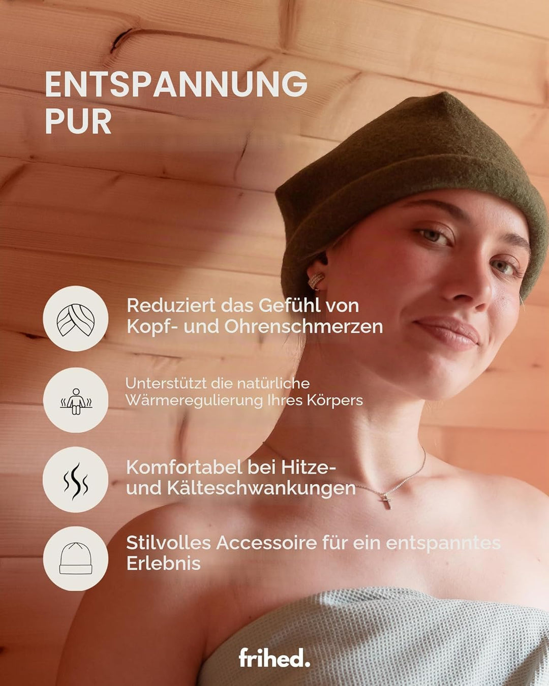 frihed.® Saunahut Stone aus Wollwalk - 100% Schafschurwolle - Premium Sauna Accessoire für Männer un