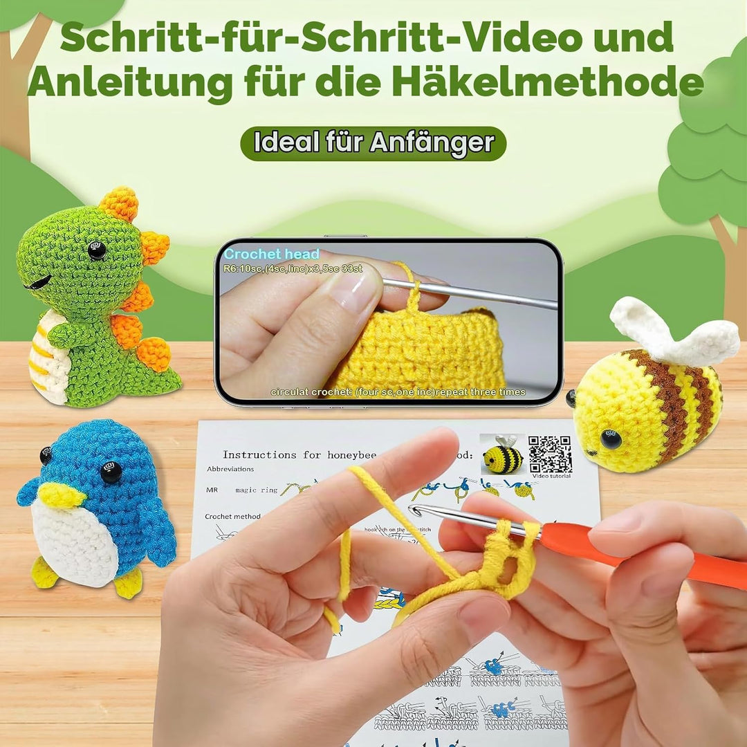 Ruikdly Heckel Set,Häkeln Für Anfänger Häkelset Tiere,Crochet Set,Häkelset Für Anfänger Tiere Schrit