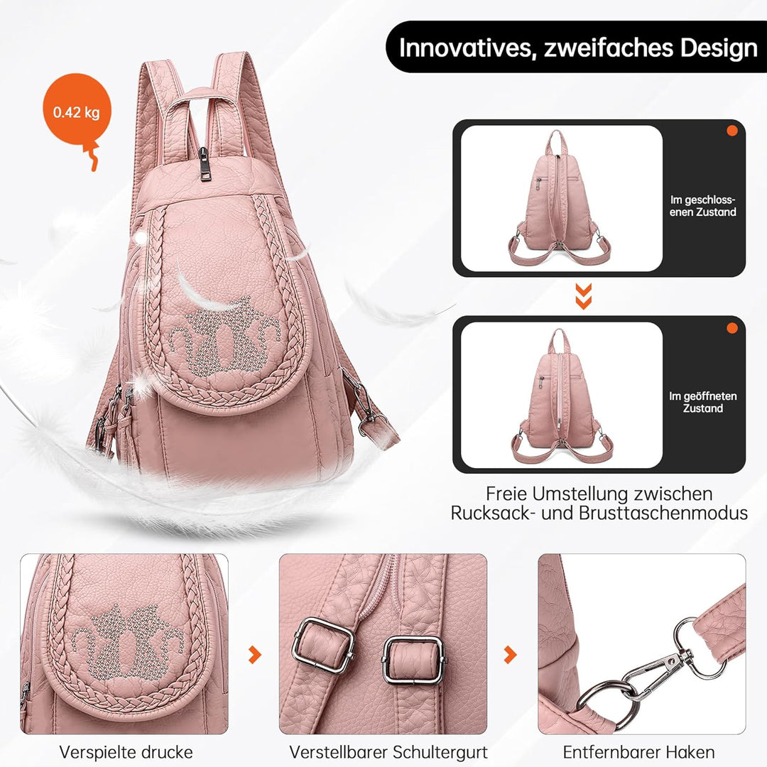 DIRRONA Rucksack Damen Beiläufig Kleine Brusttasche für Damen Multifunktionale Reise Wasserdicht Sch
