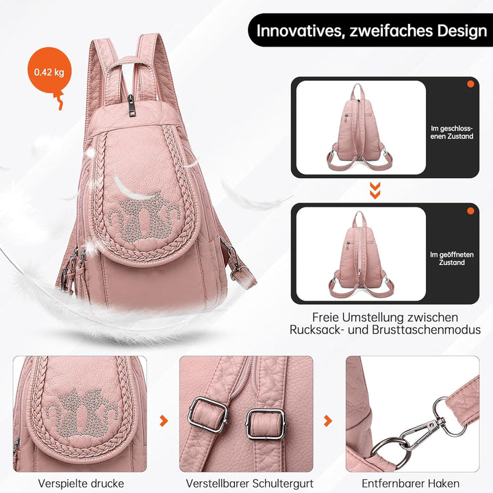DIRRONA Rucksack Damen Beiläufig Kleine Brusttasche für Damen Multifunktionale Reise Wasserdicht Sch