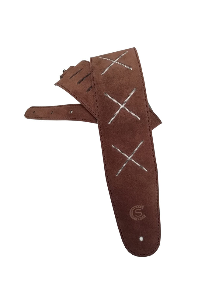 Custom Style Gitarrengurt für Bassgitarre Stickerei X Wildleder - T8SUX Dunkelbraun, Dunkelbraun