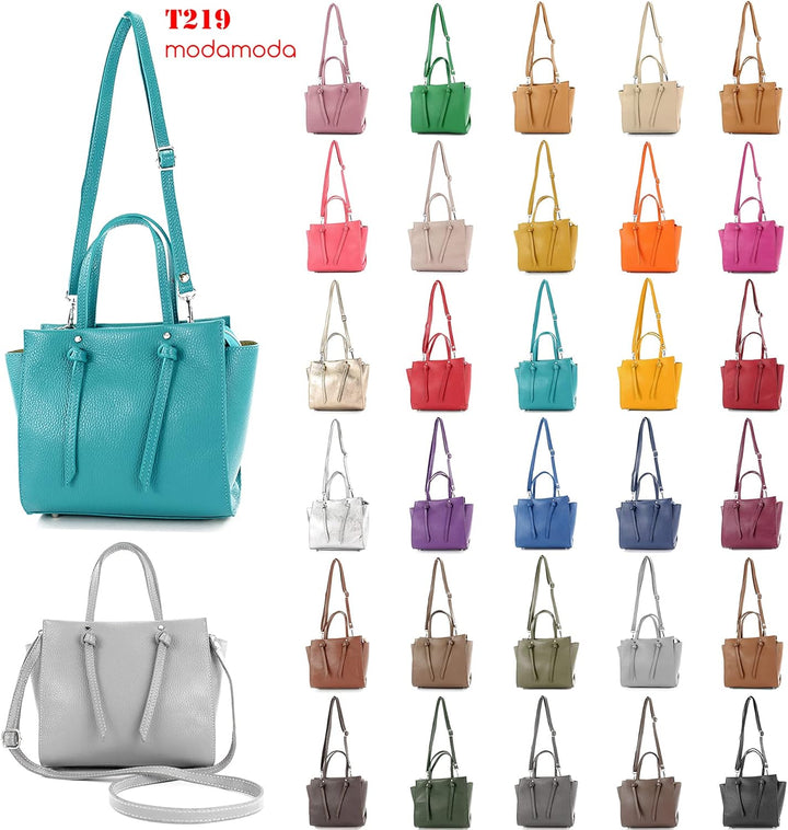 modamoda de - T219 - ital. Damen Henkeltasche Klein aus Leder Bubble Gum, Bubble Gum