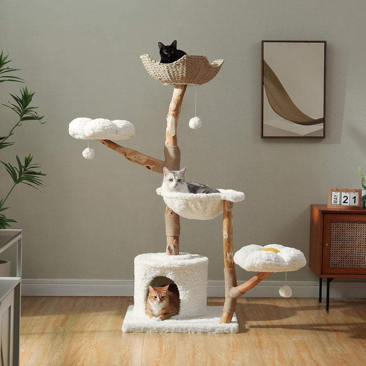 PETEPELA Kratzbaum für Wohnungskatzen, 150 cm hoher moderner Katzenbaum für grosse Katzen, mit 3 gro