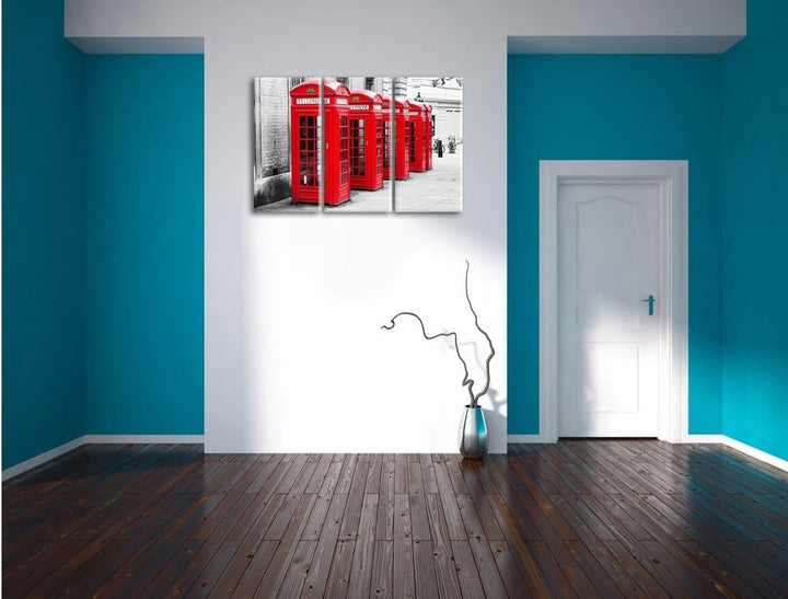 Pixxprint rote Londoner Telefonzellen als Leinwandbild/Grösse: 3 Teilig (120x80) cm/Wandbild/Kunstdr
