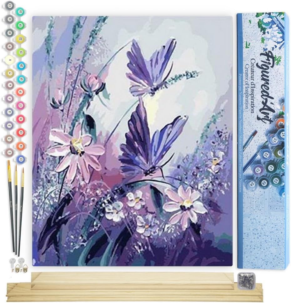 Figured'Art Malen Nach Zahlen Erwachsene Mit Rahmen Blumen und Schmetterlinge - Paint by Numbers Bas