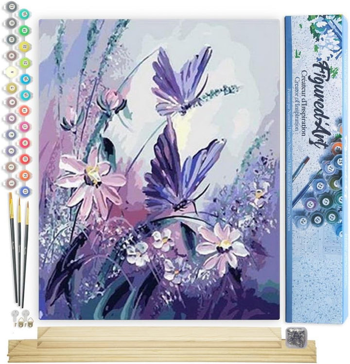 Figured'Art Malen Nach Zahlen Erwachsene Mit Rahmen Blumen und Schmetterlinge - Paint by Numbers Bas