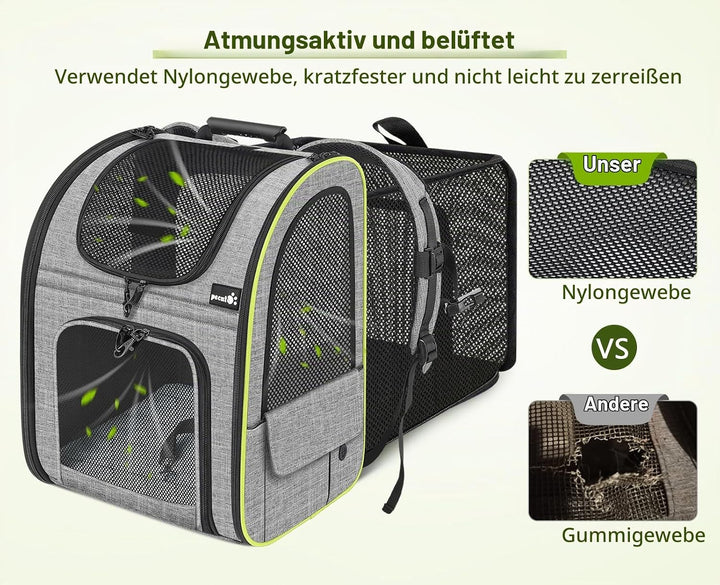 pecute Haustier Rucksack mit Netzfenster XL für 6-10 kg, Erweiterbarer Platz, Tragbare &amp; Faltbare Ka