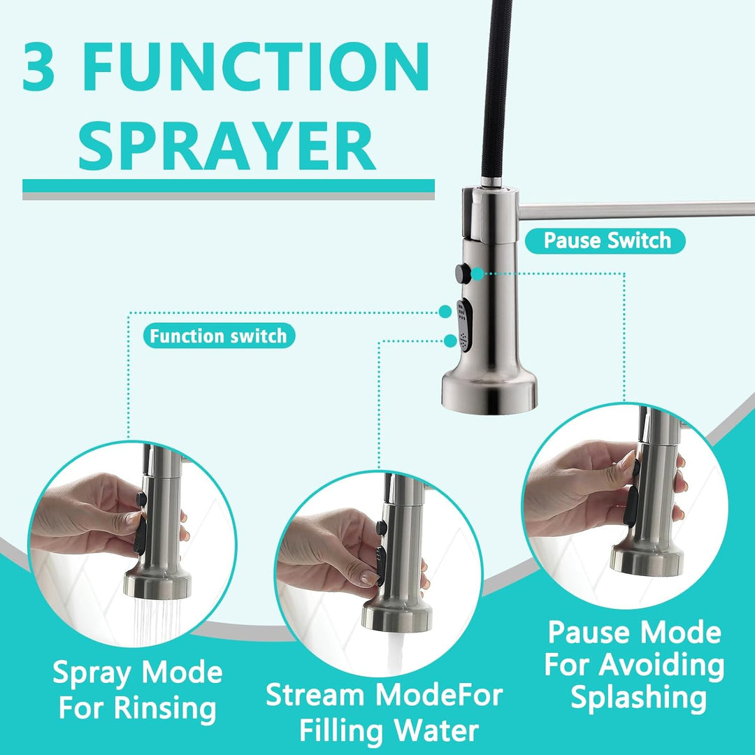 TIMACO 3 Wege Wasserhahn Küche Mit Ausziehbare Brause,Küchenarmatur-360° Drehbar,mit 3 in 1 Wasserha