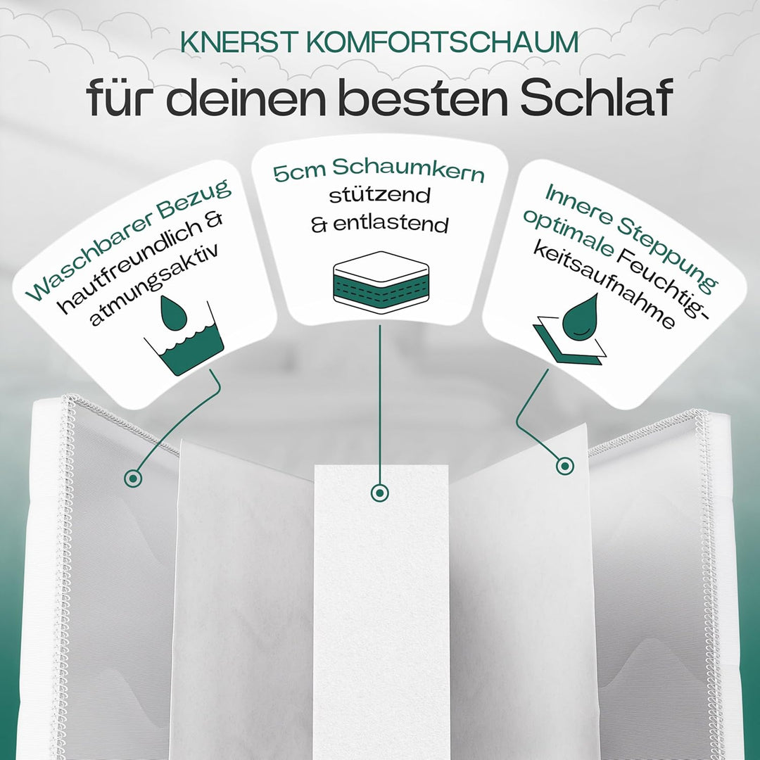 KNERST® Matratzentopper 100x200 - Praktischer & Langlebiger Topper 100x200 cm aus Komfortschaum - 6c